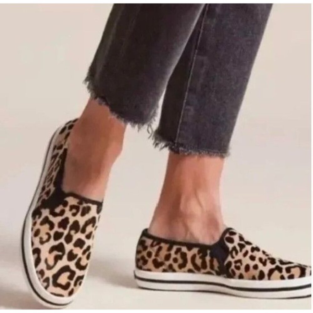 Keds x Kate Spade Double Decker Calf Hair Slip On Sneakers Leopard Size 7.5